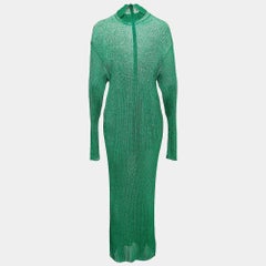 Balenciaga Green Metallic Rib Knit Turtle Neck Maxi Dress S