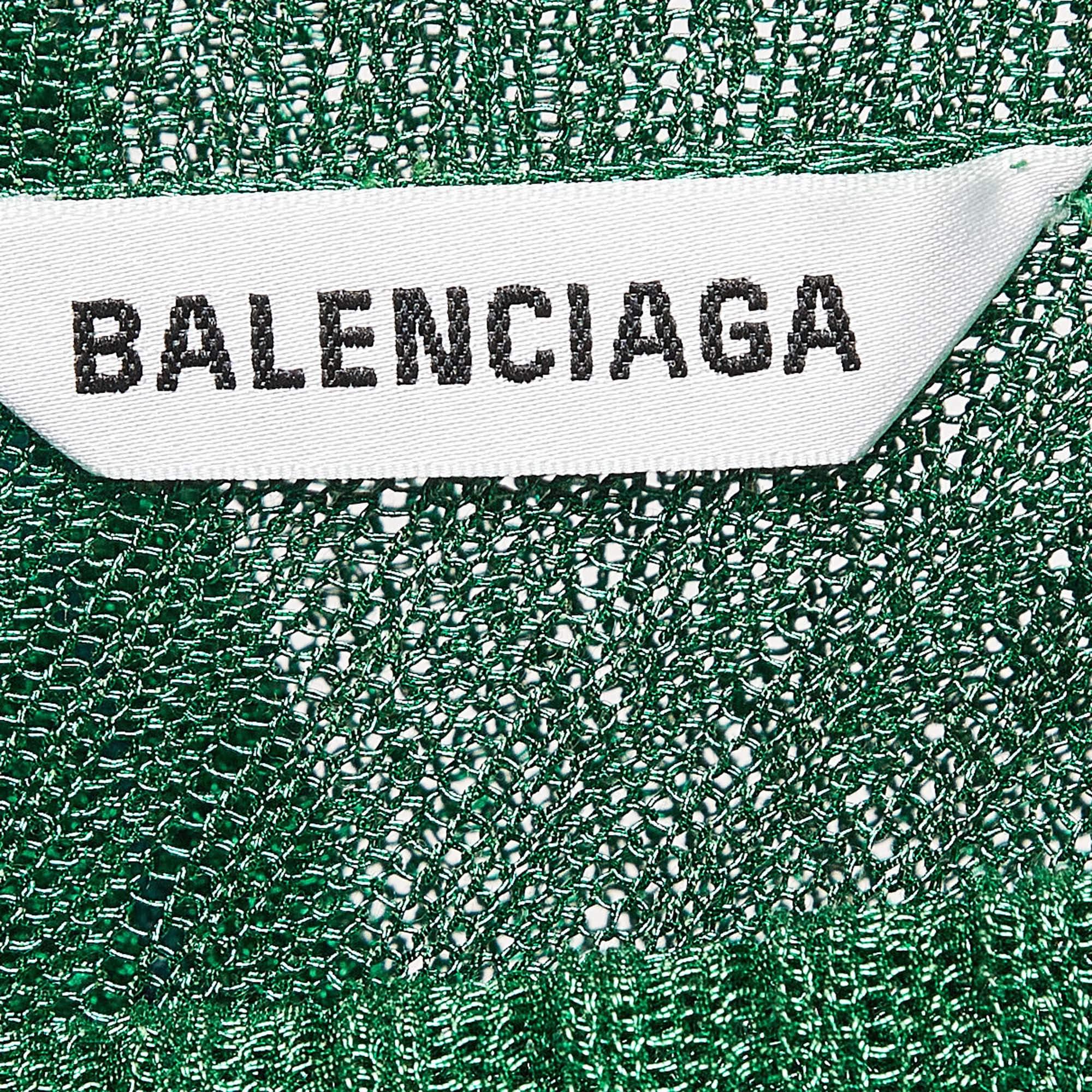 Balenciaga - Robe longue à col roulé en tricot côtelé vert métallisé S Excellent état - En vente à Dubai, Al Qouz 2
