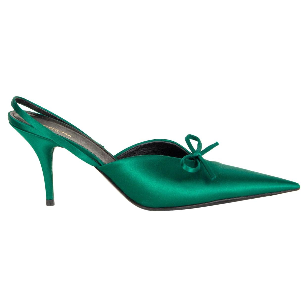 BALENCIAGA green Pointed Toe SATIN KNIFE Slingbacks Pumps Shoes 41 at  1stDibs