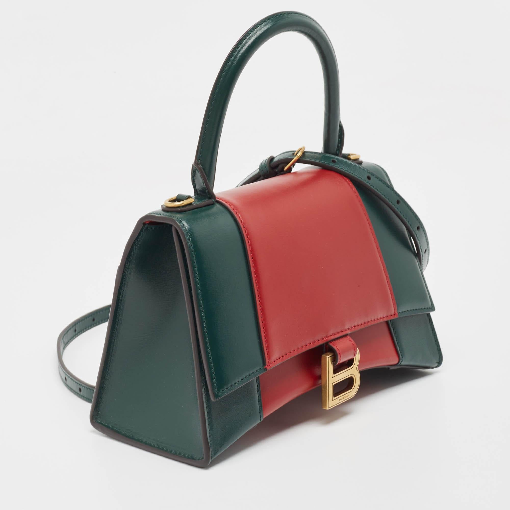 Women's Balenciaga Green/Red Leather Small Hourglass Top Handle Bag