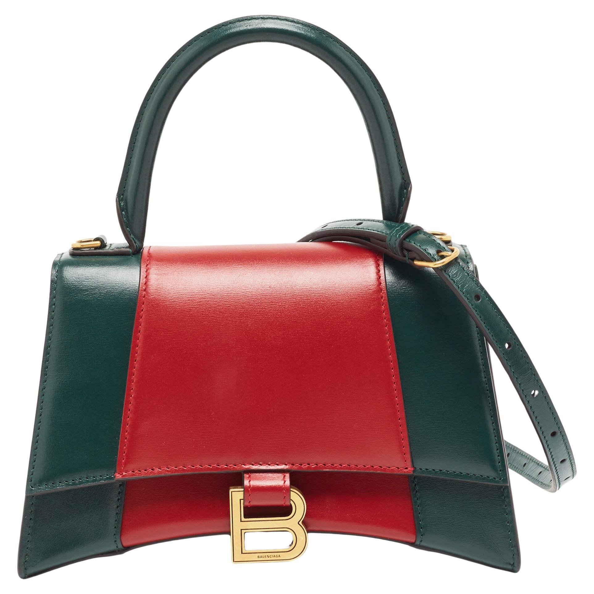 Balenciaga Green/Red Leather Small Hourglass Top Handle Bag