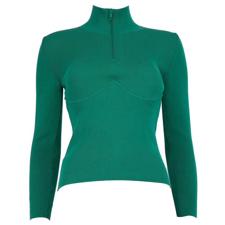 Balenciaga Green Rib Knit Wired Half-Zip Jumper Size S