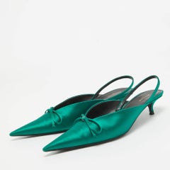 Balenciaga Green Satin Knife Bow Slingback Pumps Size 39