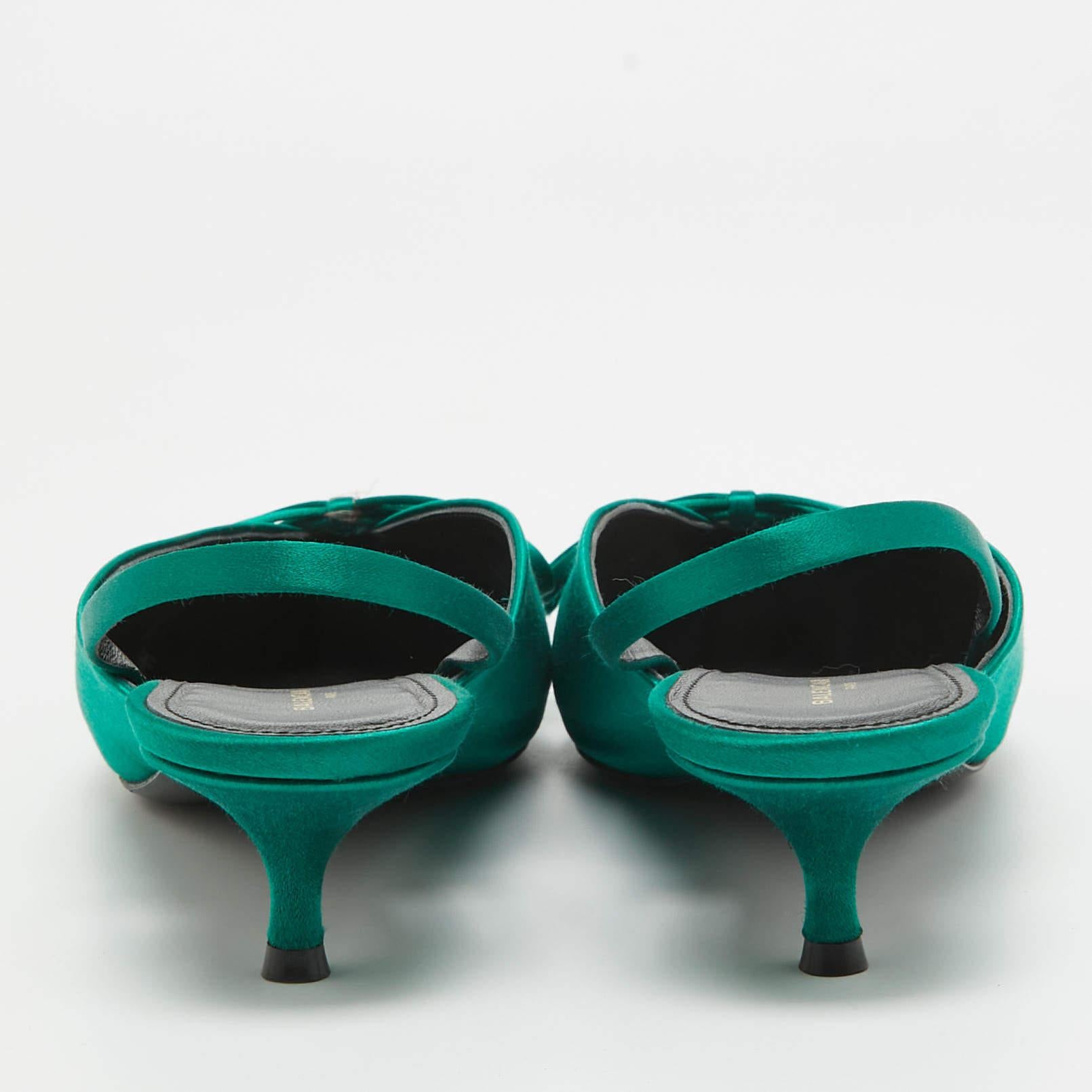 Balenciaga Green Satin Knife Bow Slingback Pumps Size 39 1