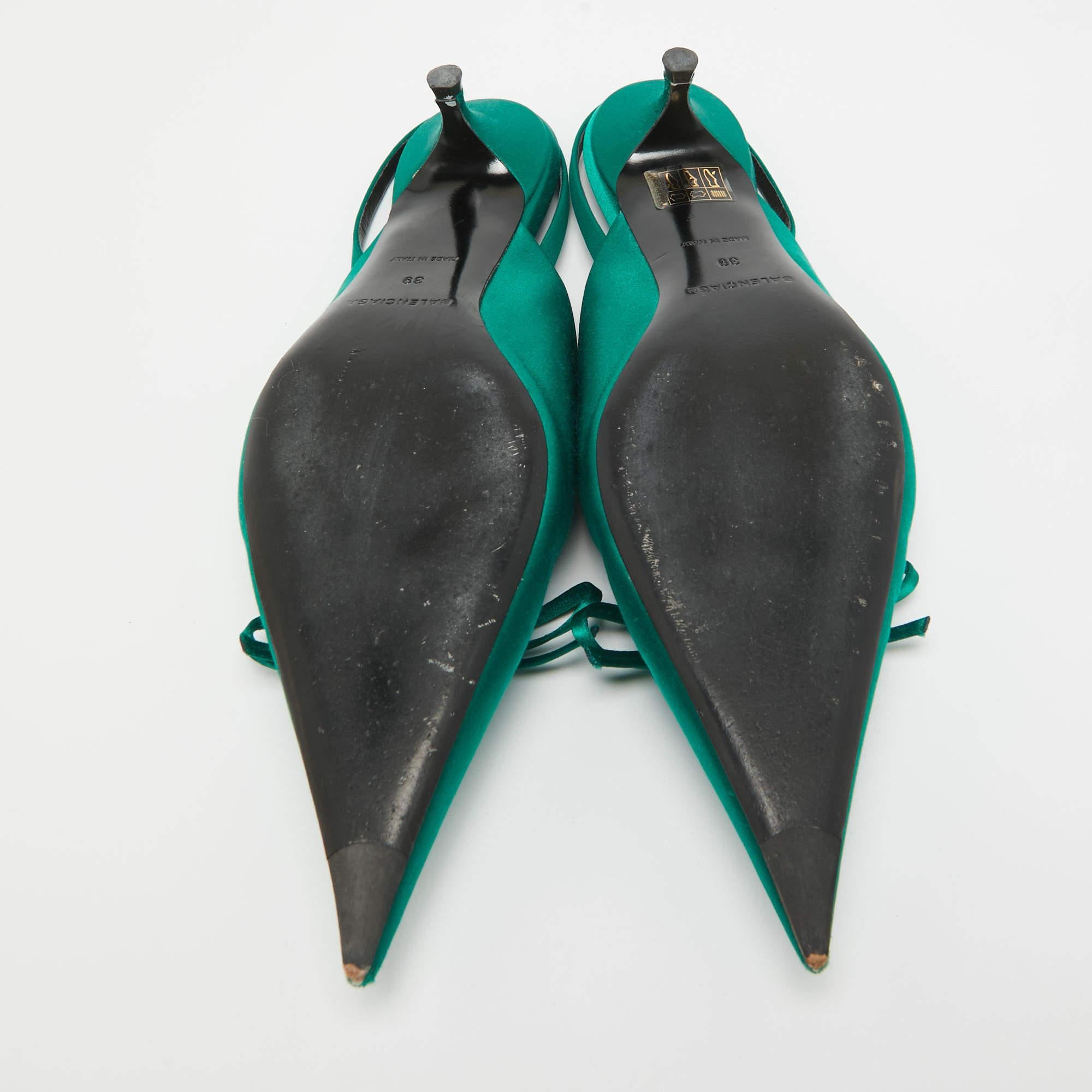 Balenciaga Green Satin Knife Bow Slingback Pumps Size 39 2
