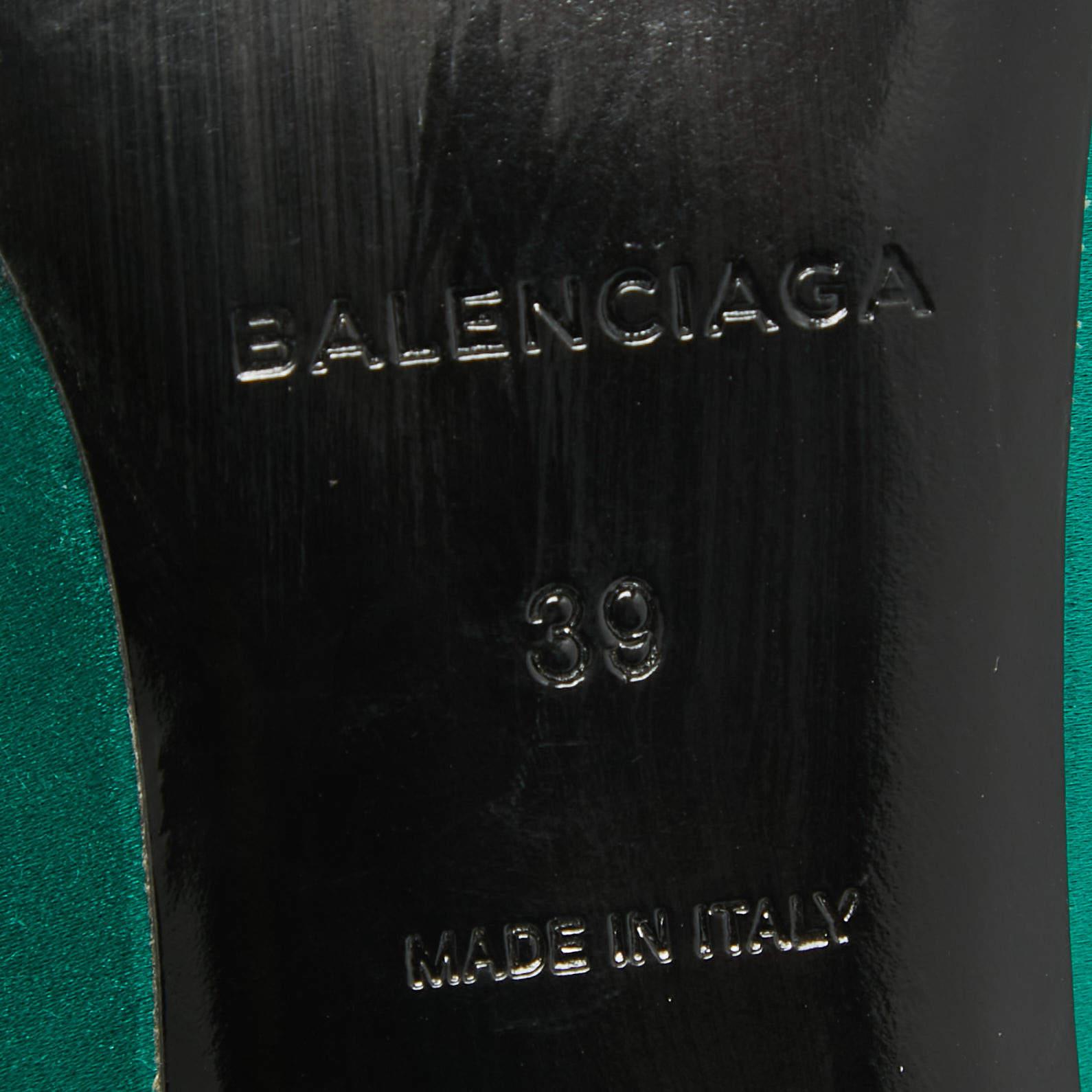 Balenciaga Green Satin Knife Bow Slingback Pumps Size 39 3