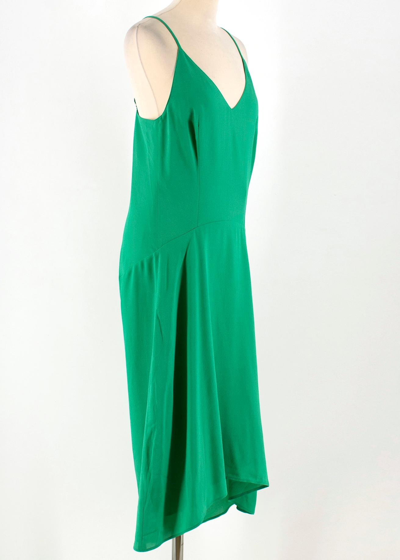 Balenciaga Green Silk-Crepe Dress

- Green, lightweight crepe
- V-neckline, adjustable skinny shoulder straps
- Bust darts
- Dropped waist seam
- Flared skirt, dip hem
- Green satin-twill lining
- 100% silk, 100% cupro

Please note, these items are