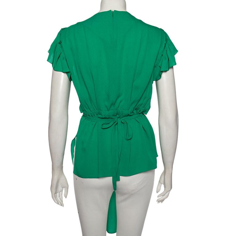 Balenciaga Green Silk Pleated Asymmetrical Blouse S For Sale at 1stDibs