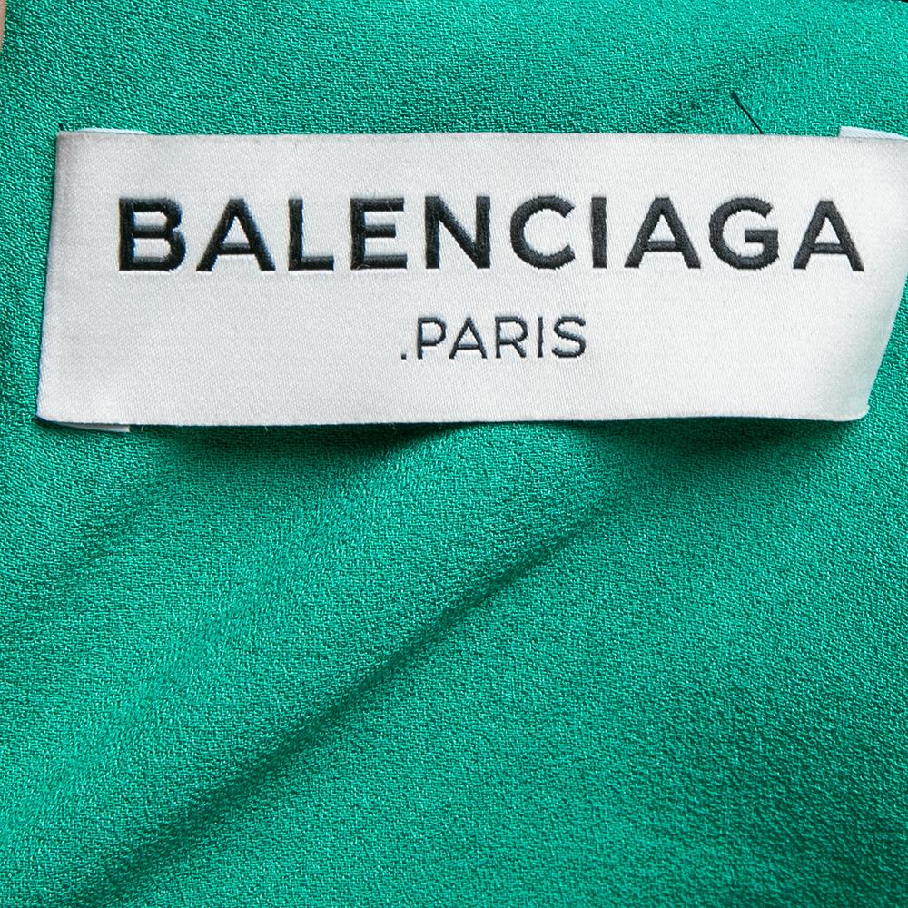 Women's Balenciaga Green Silk Pleated Asymmetrical Blouse S For Sale