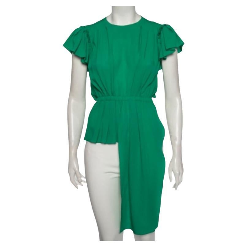 Balenciaga Green Silk Pleated Asymmetrical Blouse S