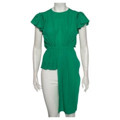 Balenciaga Green Silk Pleated Asymmetrical Blouse S
