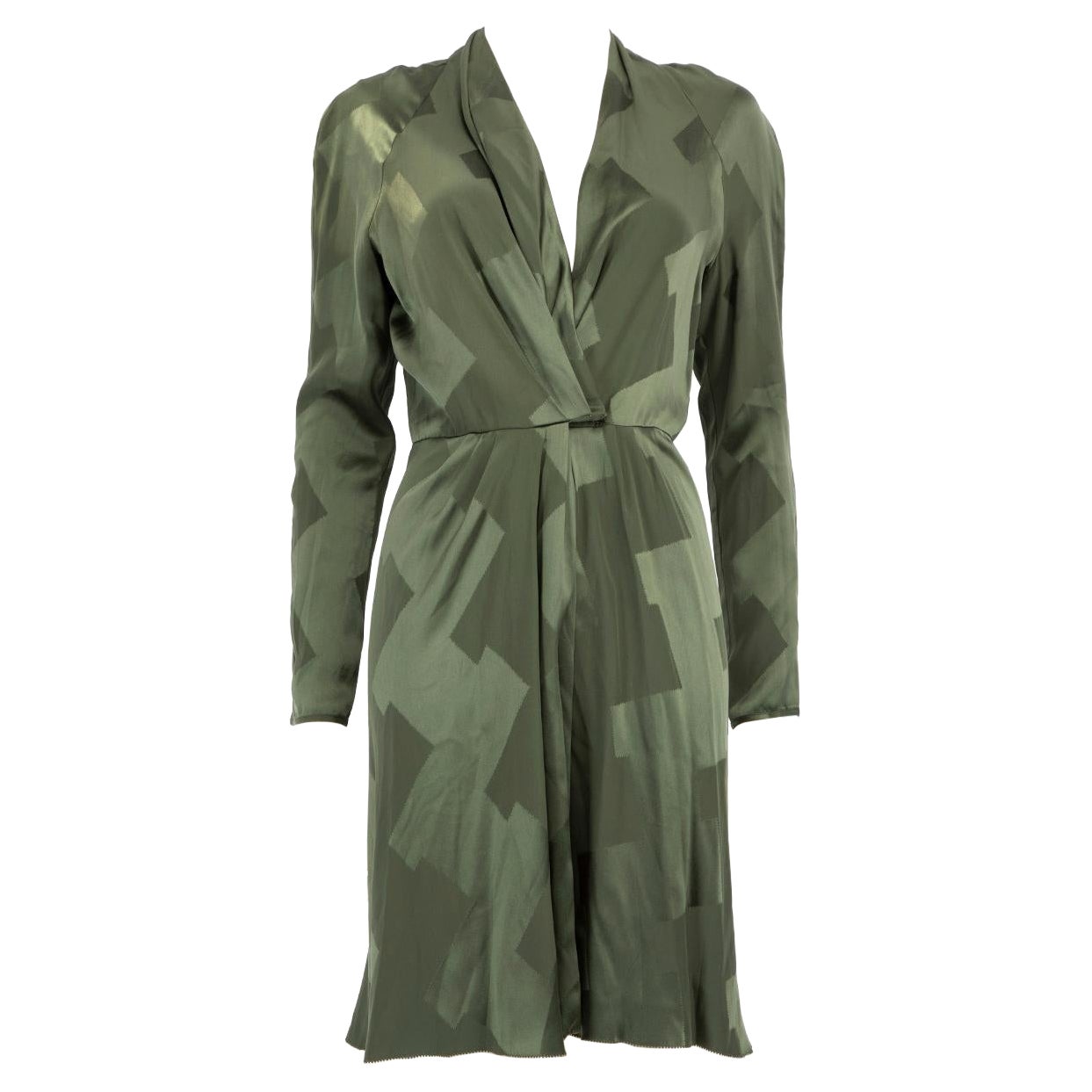 Balenciaga Green Silk V-Neck Mini Dress Size M