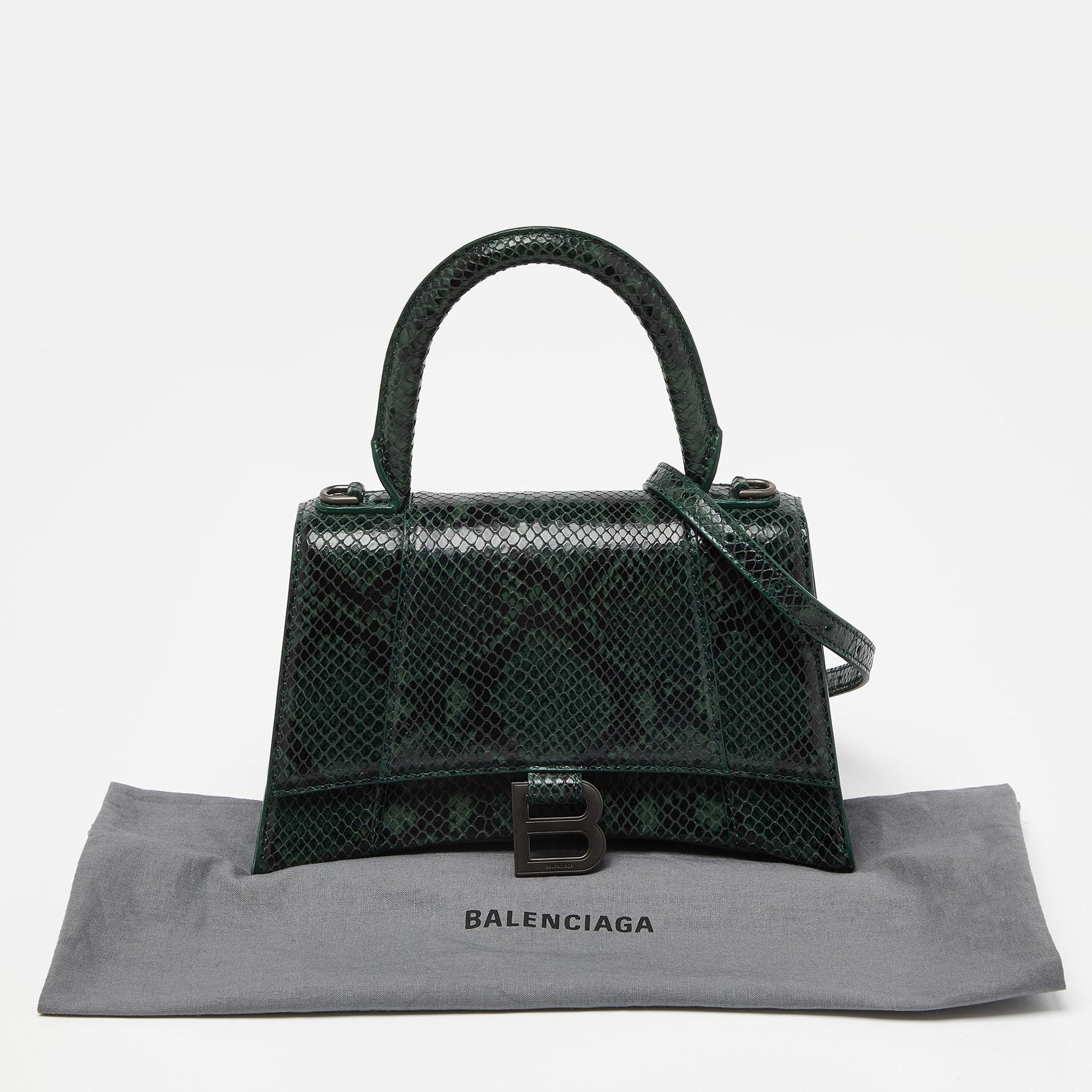Balenciaga Green Snakeskin Embossed Leather Small Hourglass Top Handle Bag 9