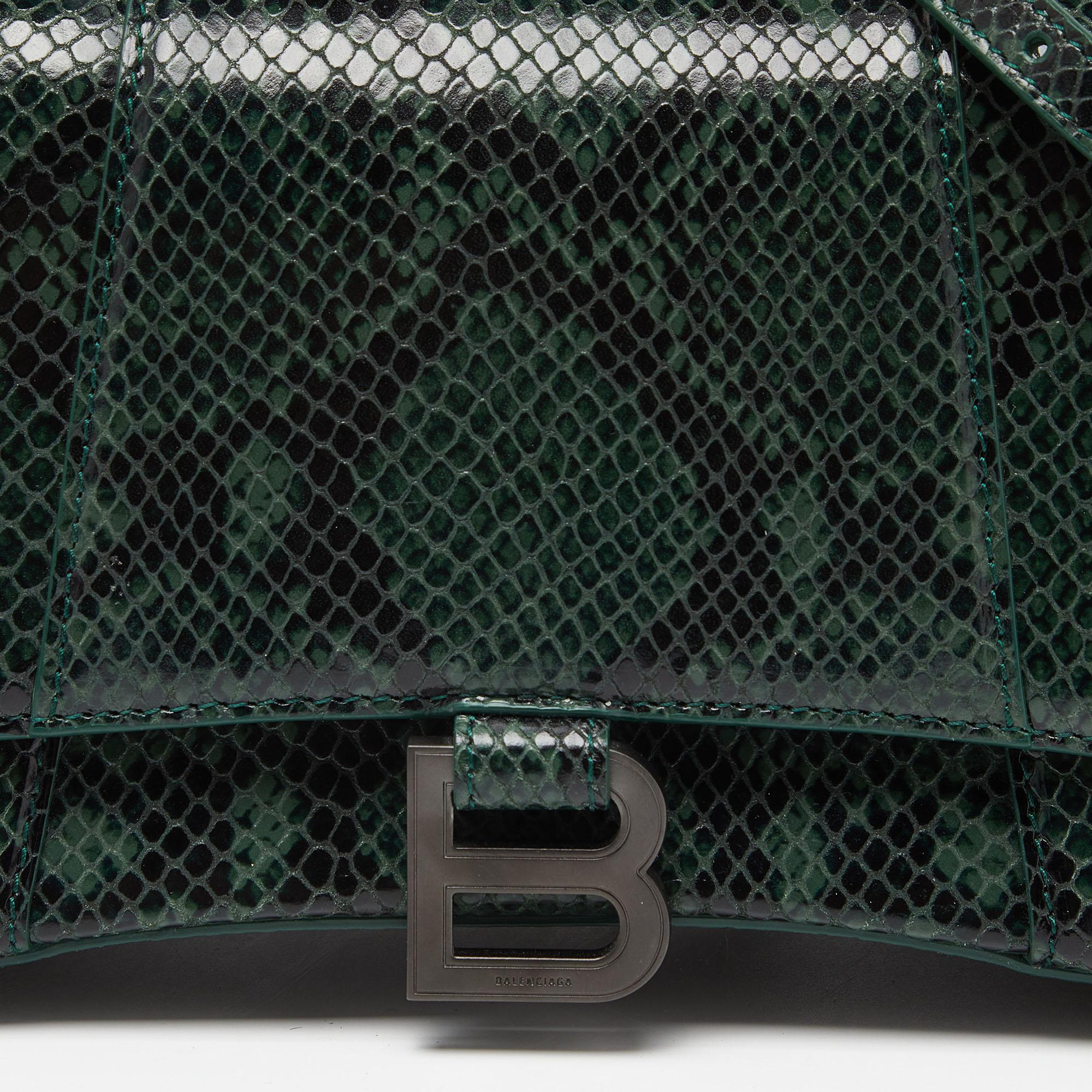 Women's Balenciaga Green Snakeskin Embossed Leather Small Hourglass Top Handle Bag