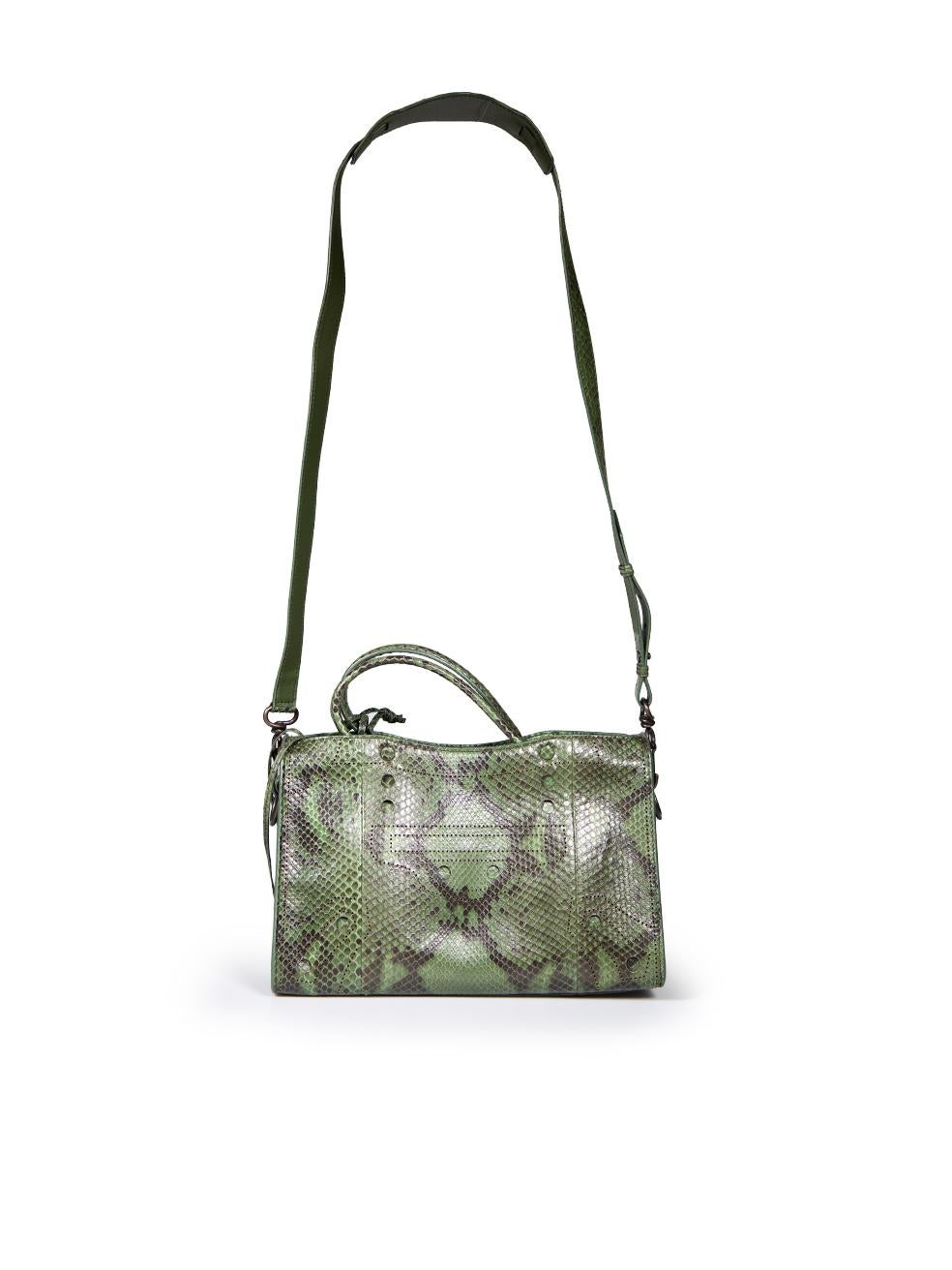 Balenciaga Green Snakeskin Mini Blackout City Handbag In Good Condition For Sale In London, GB
