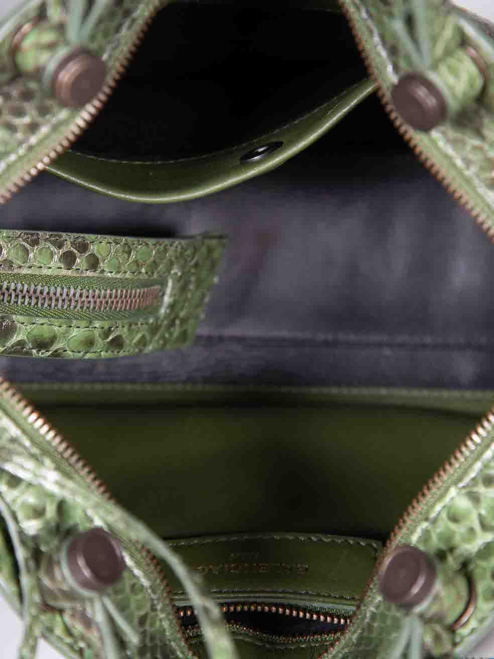Balenciaga Green Snakeskin Mini Blackout City Handbag For Sale 1