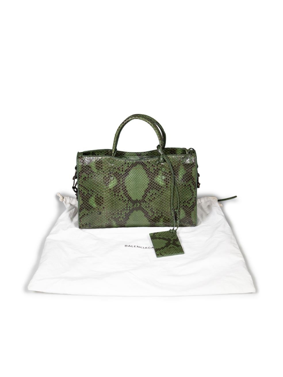 Balenciaga Green Snakeskin Mini Blackout City Handbag For Sale 4
