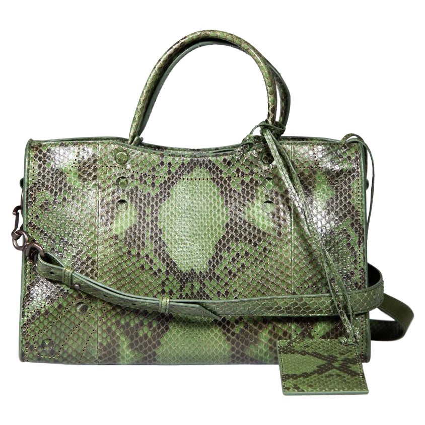 Balenciaga Green Snakeskin Mini Blackout City Handbag