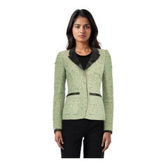 Balenciaga Green Tweed Satin Trim Blazer Size S