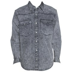 Balenciaga Grau Acid Washed Denim Distressed Manschette Detail Shirt L