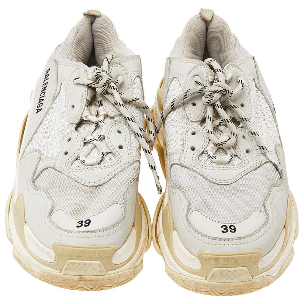 Beige Baskets de course Triple S transparentes Balenciaga en cuir et maille grise/beige, taille 39 en vente