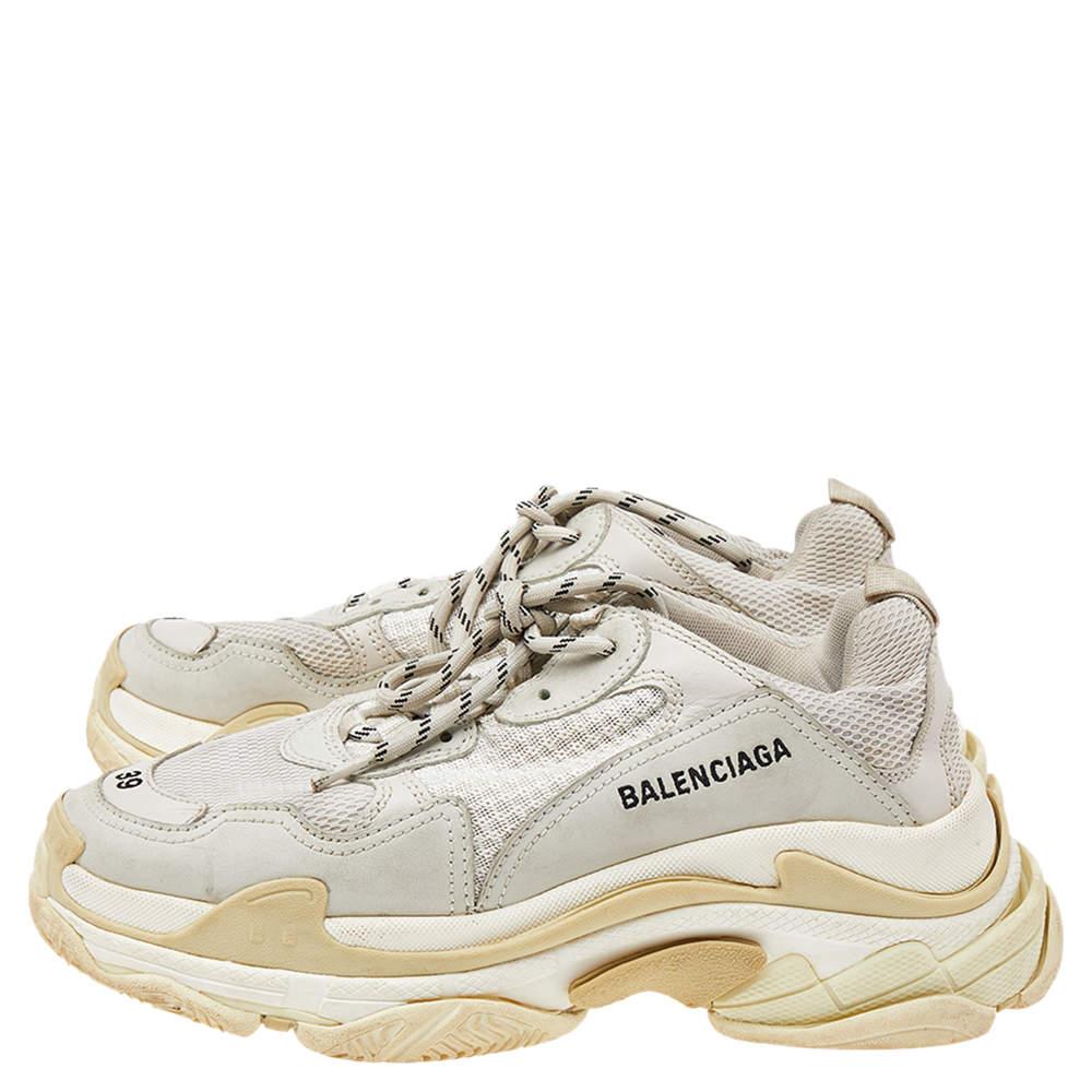 Baskets de course Triple S transparentes Balenciaga en cuir et maille grise/beige, taille 39 Pour hommes en vente