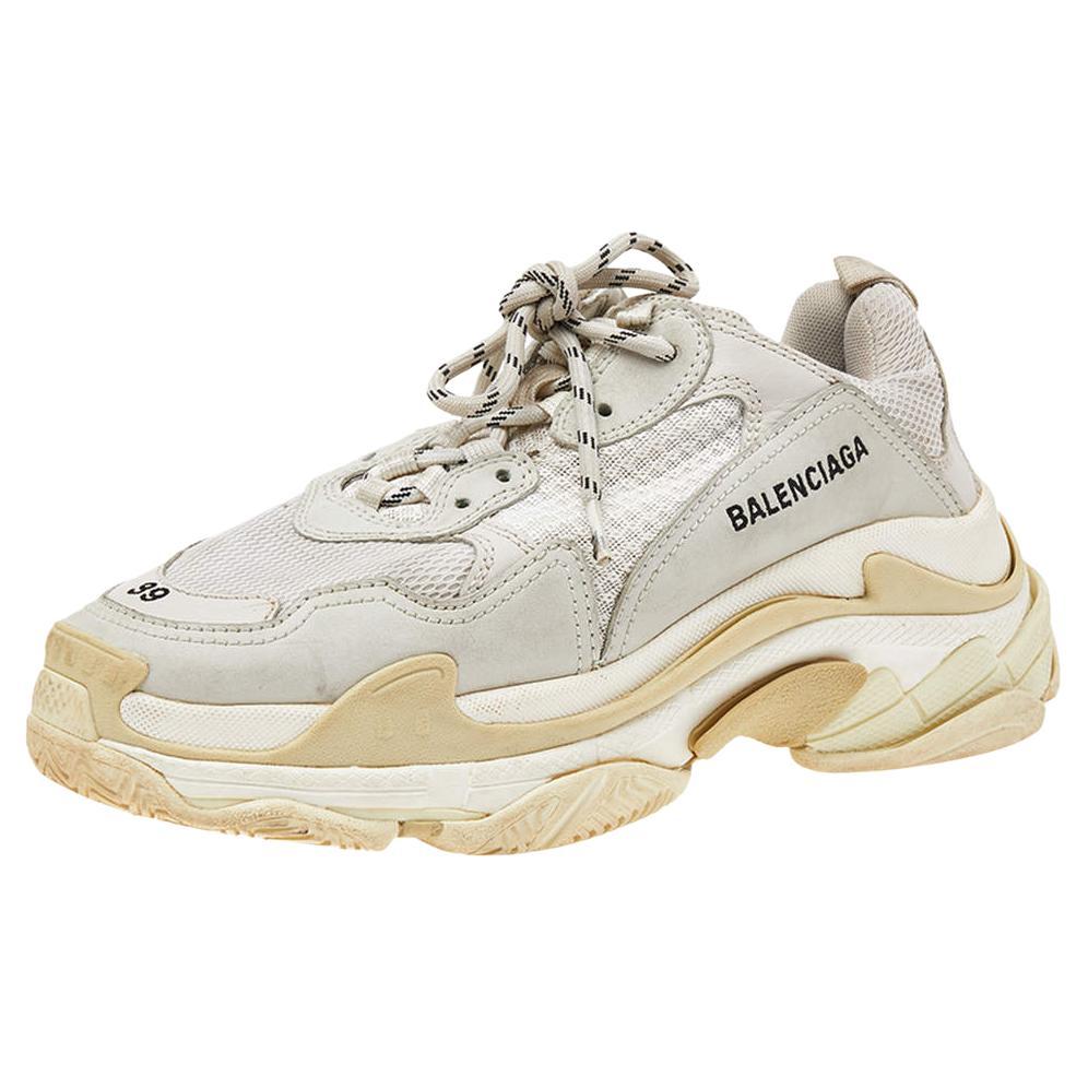 Balenciaga Grey/Beige Leather Mesh Triple S Clear Track Runner Sneakers  Size 39 For Sale at 1stDibs