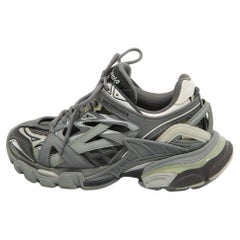 Balenciaga Grey/Black Faux Leather and Mesh Track 2 Sneakers Size 36