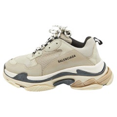 Balenciaga Grey/Black Leather and Mesh Triple S Sneakers Size 44