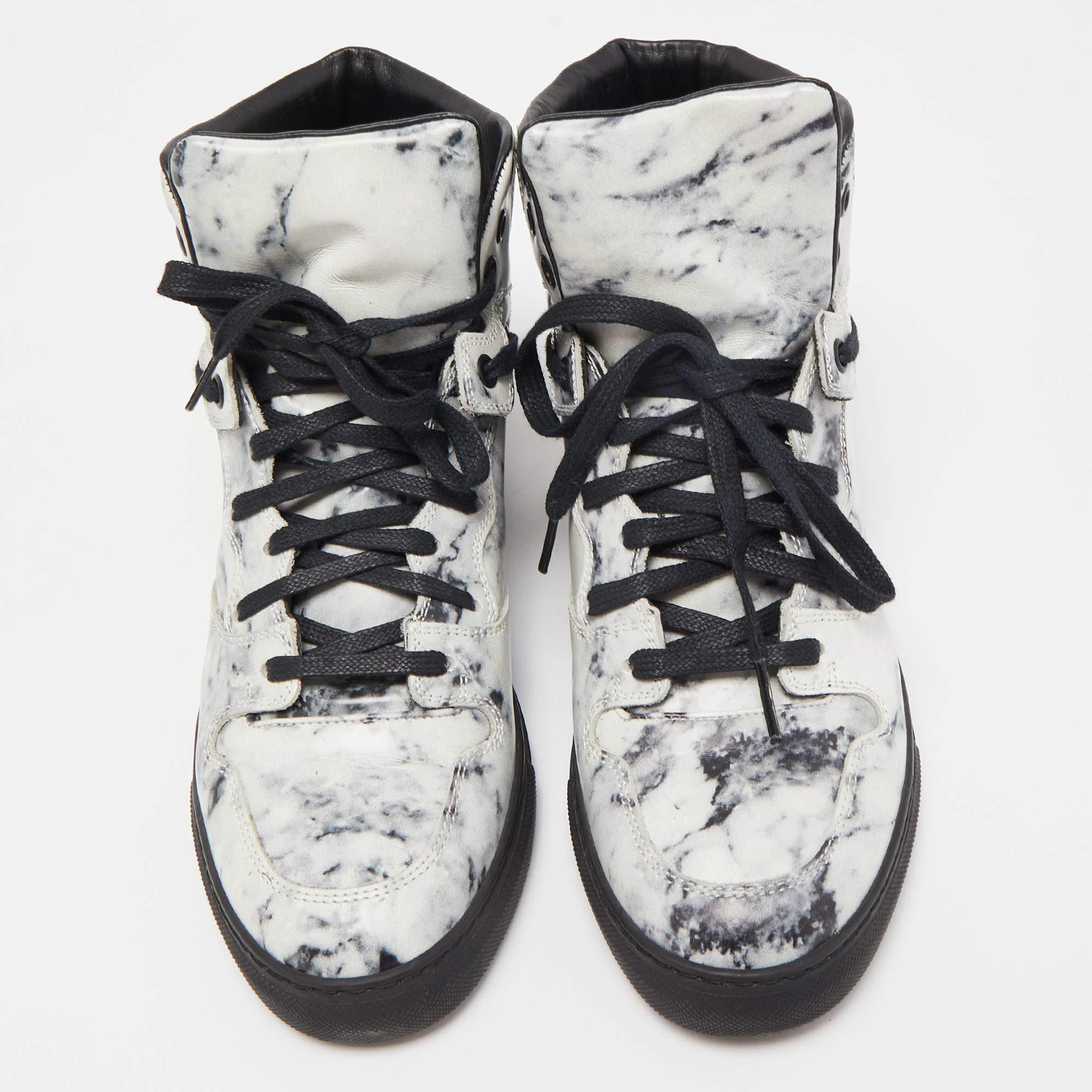 Gray Balenciaga Grey/Black Leather High Top Sneakers Size 38
