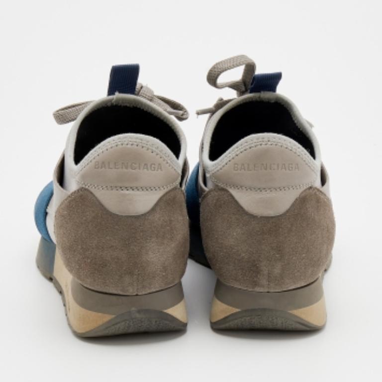 Donna Balenciaga, scarpe da ginnastica Race Runner in pelle grigio/blu, taglia 36 in vendita