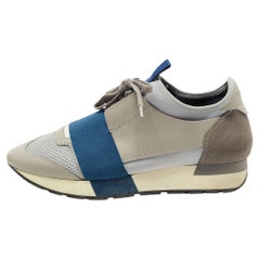 Balenciaga Gris/Azul Malla y Piel Zapatillas Race Runner Talla 37