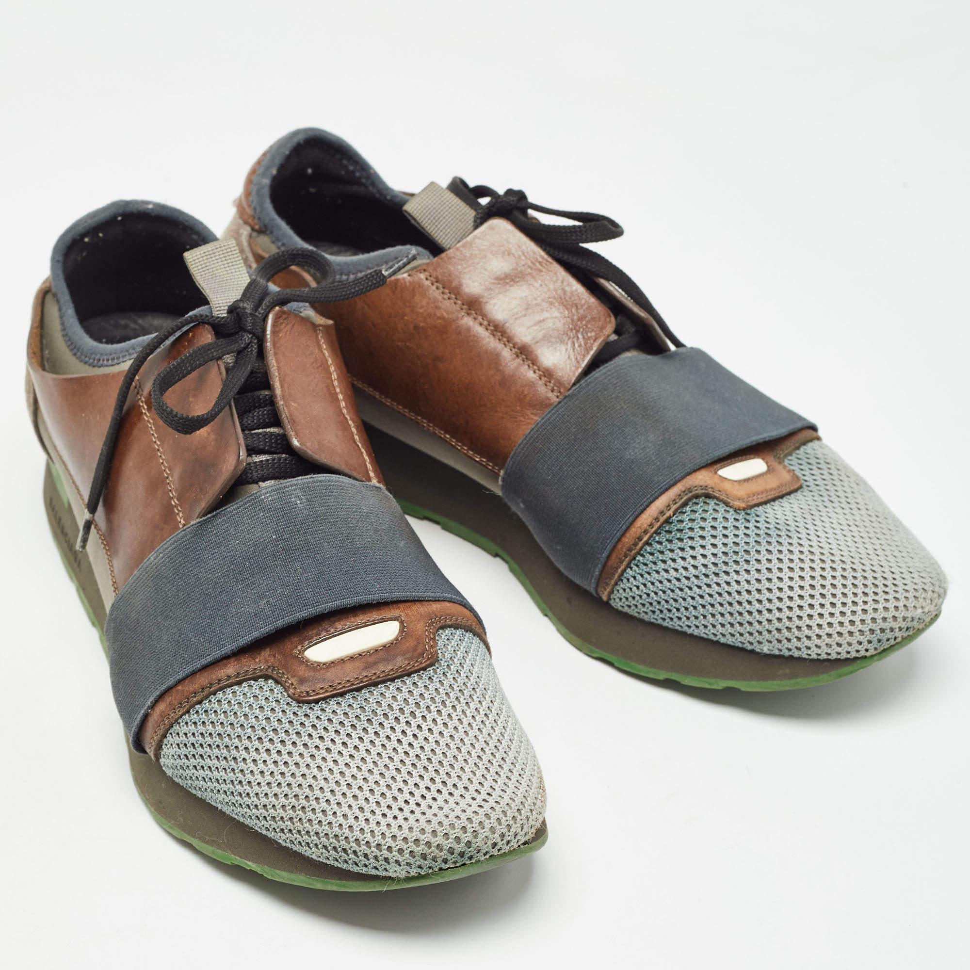 De los hombres Balenciaga Gris/Malla Marrón y Piel Zapatillas Race Runner Talla 42 en venta