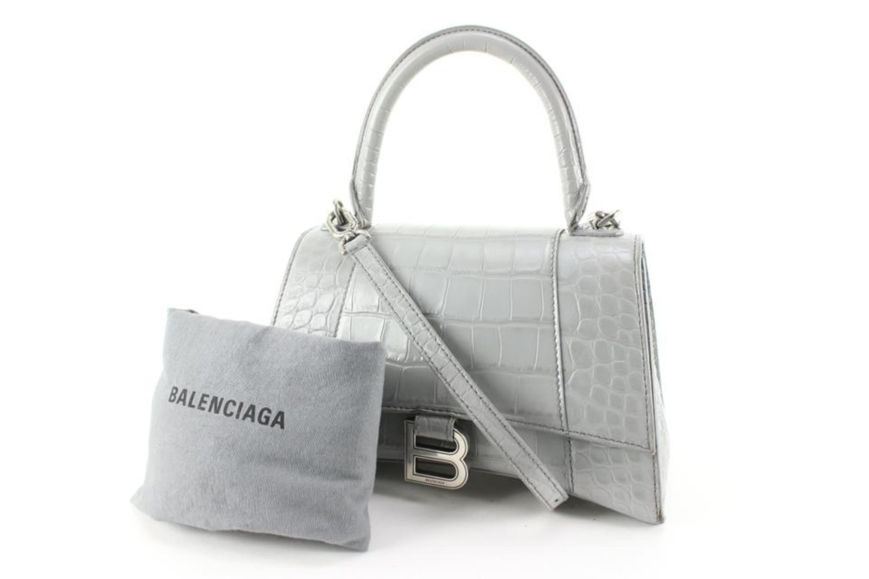 Balenciaga Grey Calfskin Crocodile Embossed Small Hourglass Top Handle 90ba629s 2