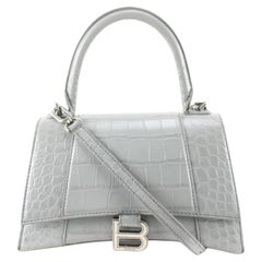 Balenciaga Grey Calfskin Crocodile Embossed Small Hourglass Top Handle 90ba629s