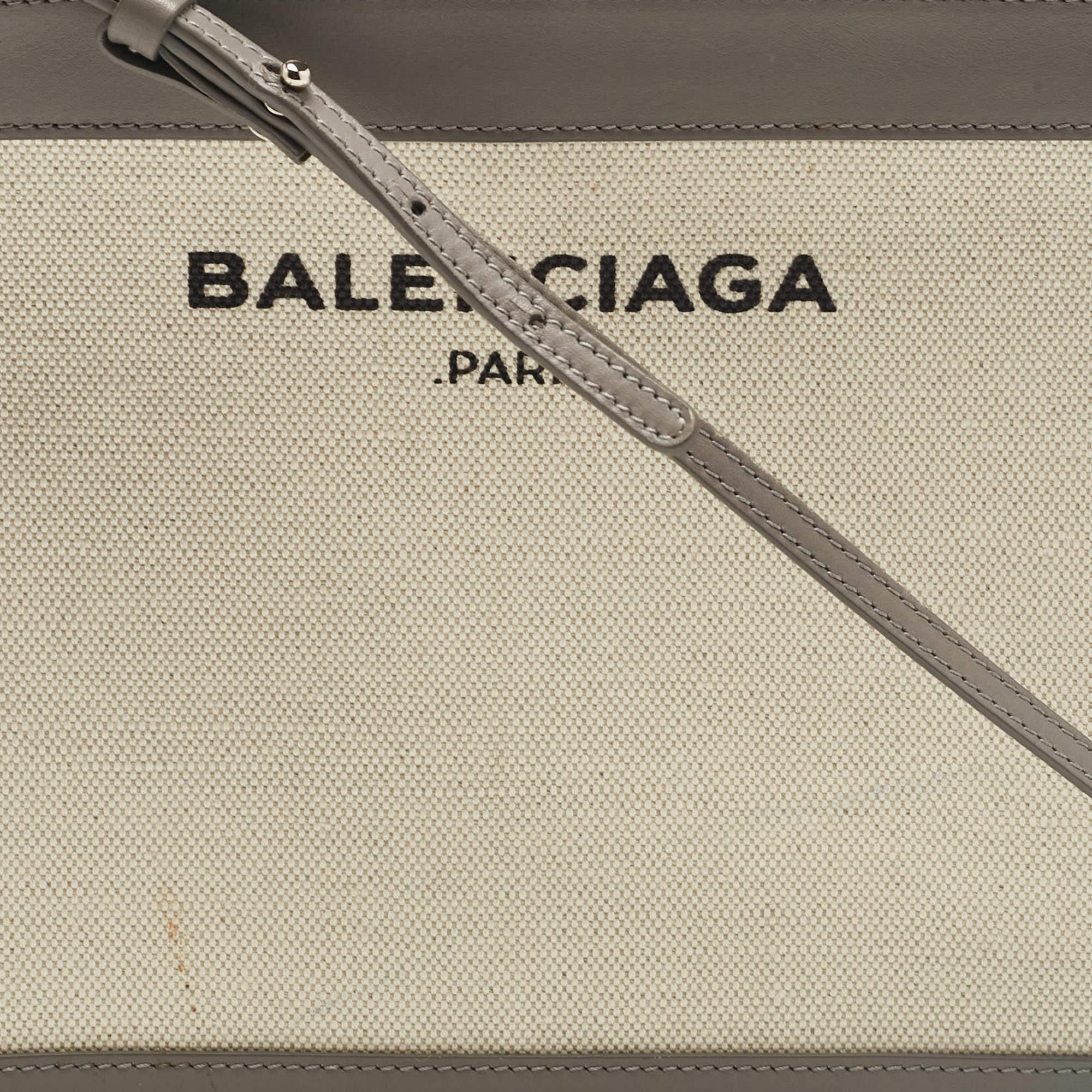 Women's Balenciaga Grey Canvas and Leather Pochette Crossbody Bag For Sale
