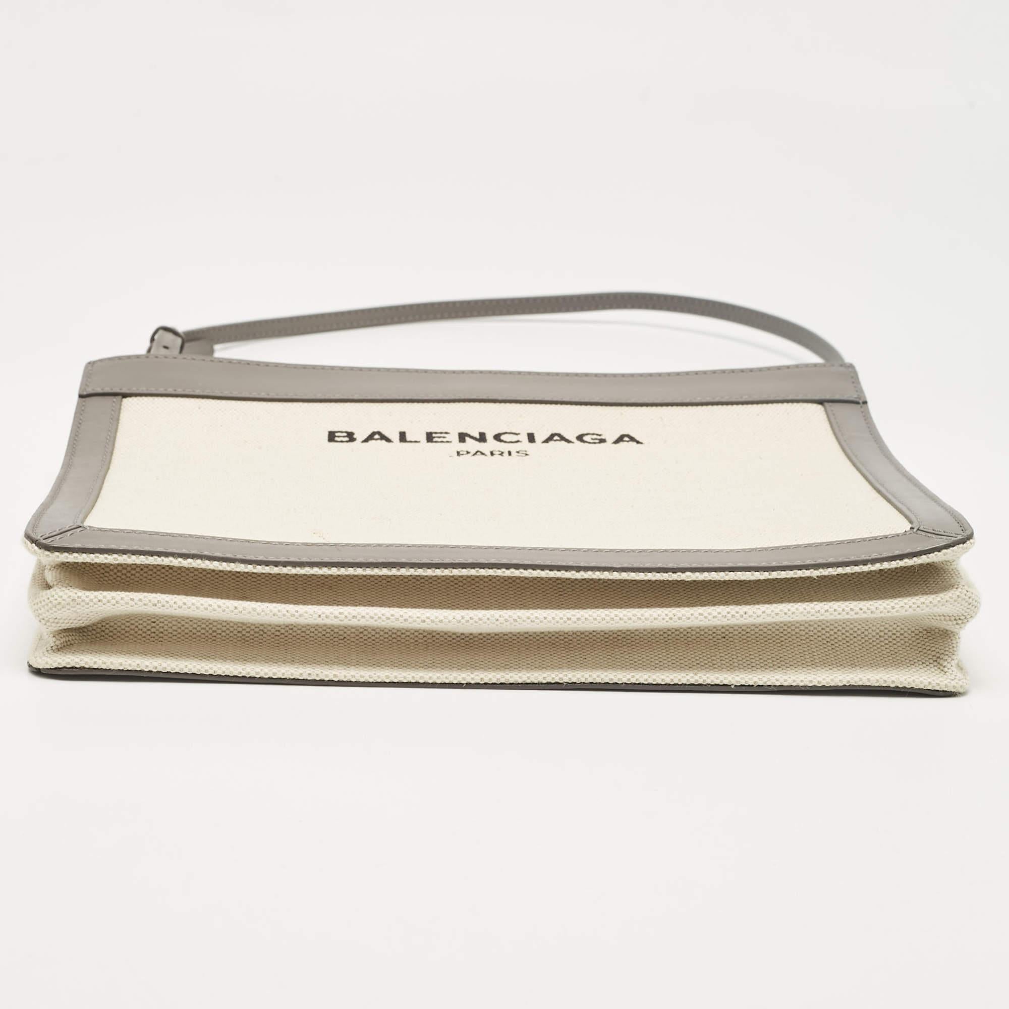 Balenciaga Grey Canvas and Leather Pochette Crossbody Bag For Sale 1
