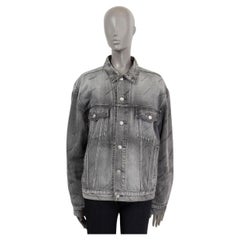 BALENCIAGA grey cotton DIAGONAL LOGO DENIM JEAN Jacket 34 XXS