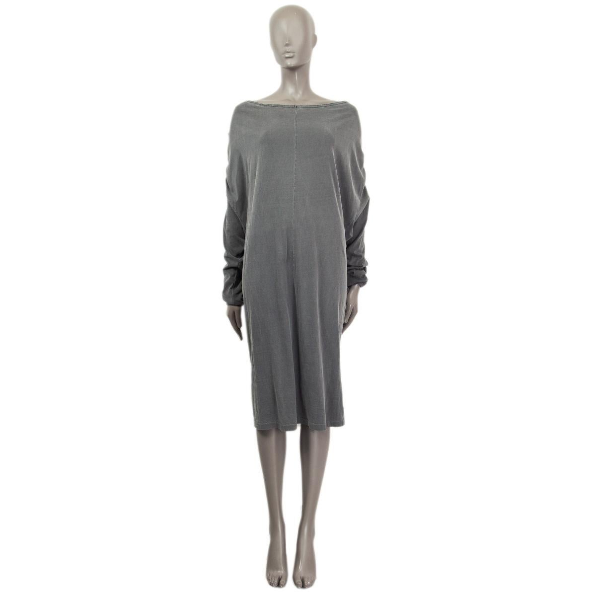 100% authentic Balenciaga tie-back dress in gray cotton jersey (100% - please note content tag is missing) with long bat sleeves and an open cascading back. Has been worn and is in excellent condition.

Measurements
Tag Size	Missing