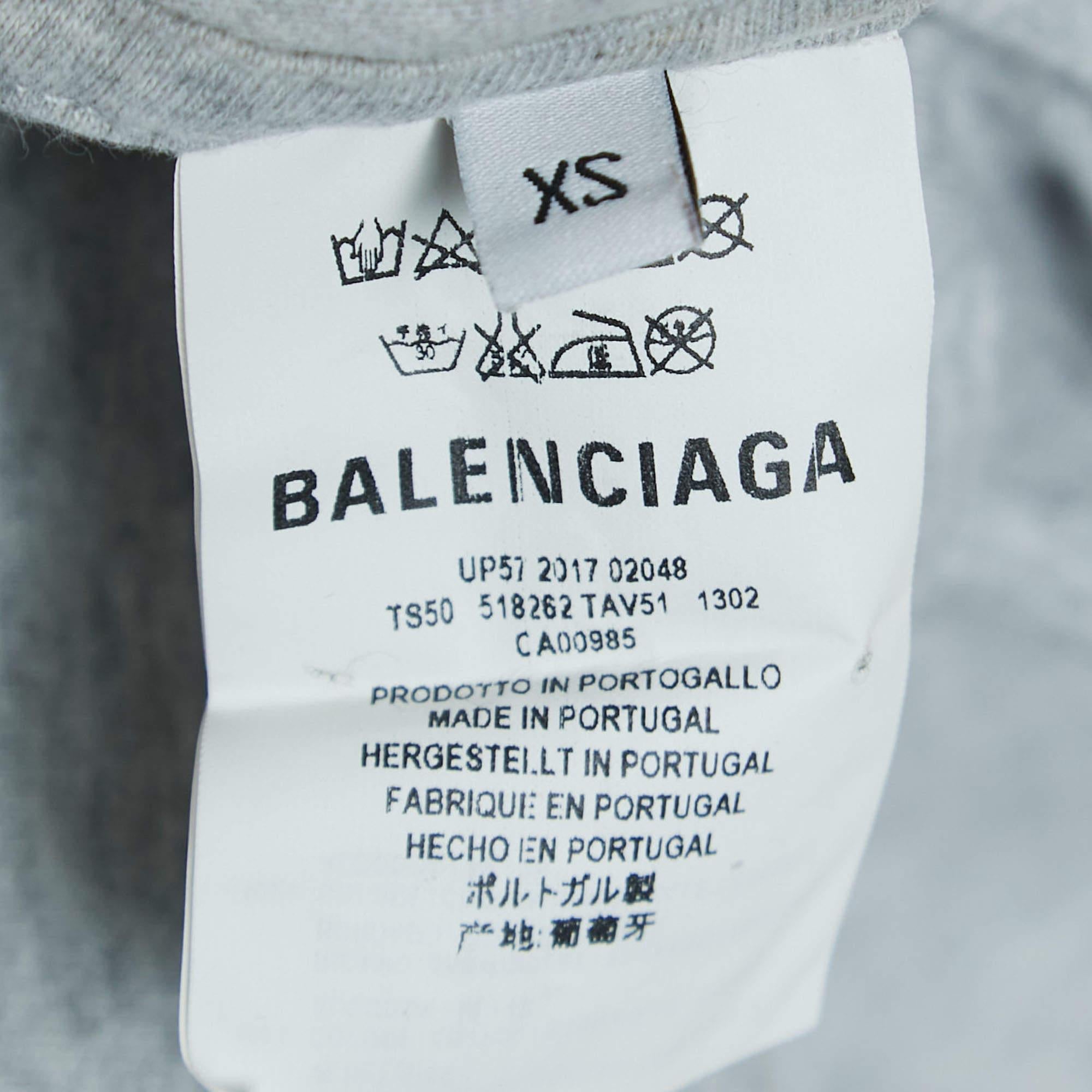 Balenciaga Grey Cotton Logo Patched T-Shirt S For Sale 2