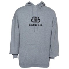 Balenciaga Grey Cotton Logo Printed Oversized Hooded Sweatshirt S