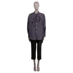 BALENCIAGA grey cotton NEW SWING STRIPED PUSSY BOW Blouse Shirt 42 L