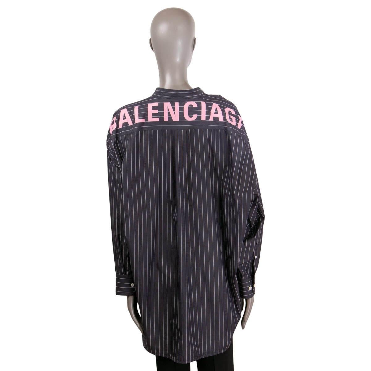 Women's BALENCIAGA grey cotton NEW SWING STRIPED PUSSY BOW Blouse Shirt 42 L For Sale