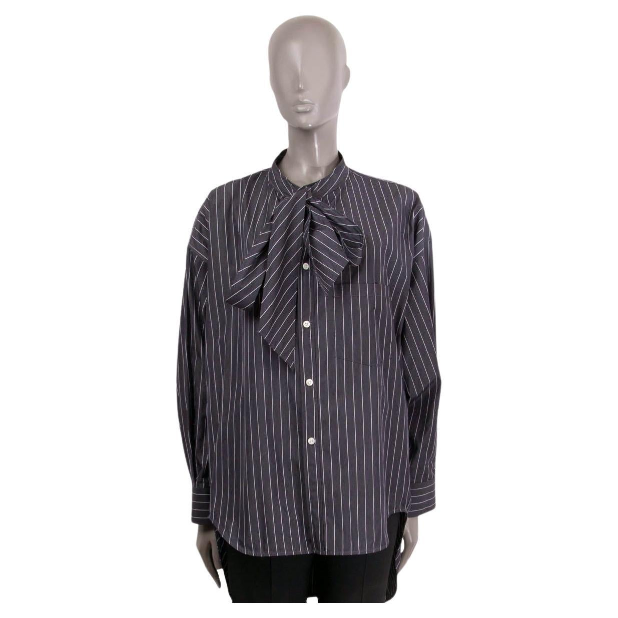 BALENCIAGA grey cotton NEW SWING STRIPED PUSSY BOW Blouse Shirt 42 L For Sale