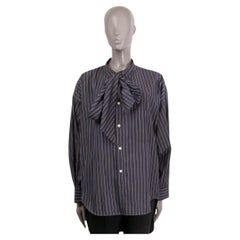 BALENCIAGA grey cotton NEW SWING STRIPED PUSSY BOW Blouse Shirt 42 L