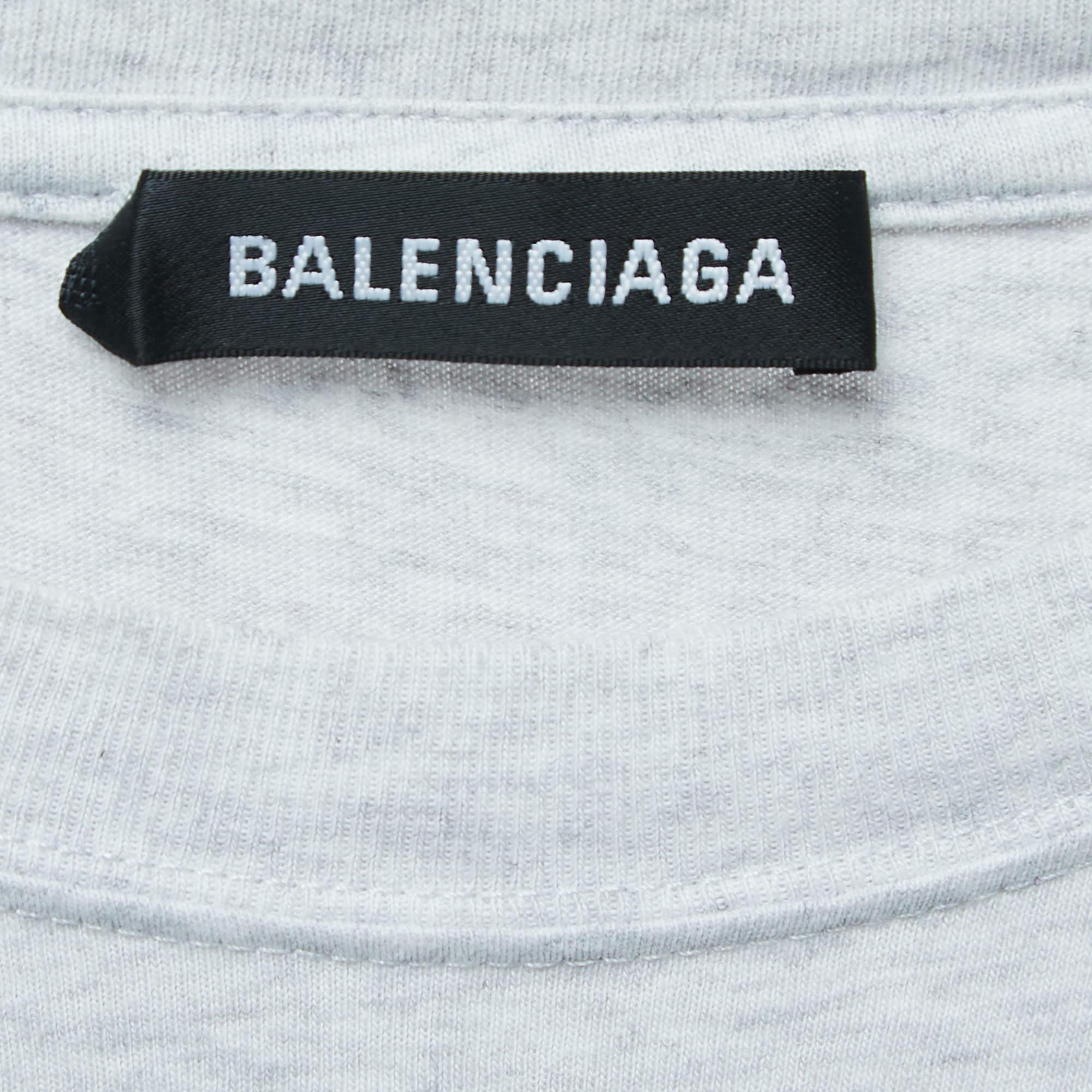 Balenciaga Grey Cotton Printed T-Shirt M For Sale 2