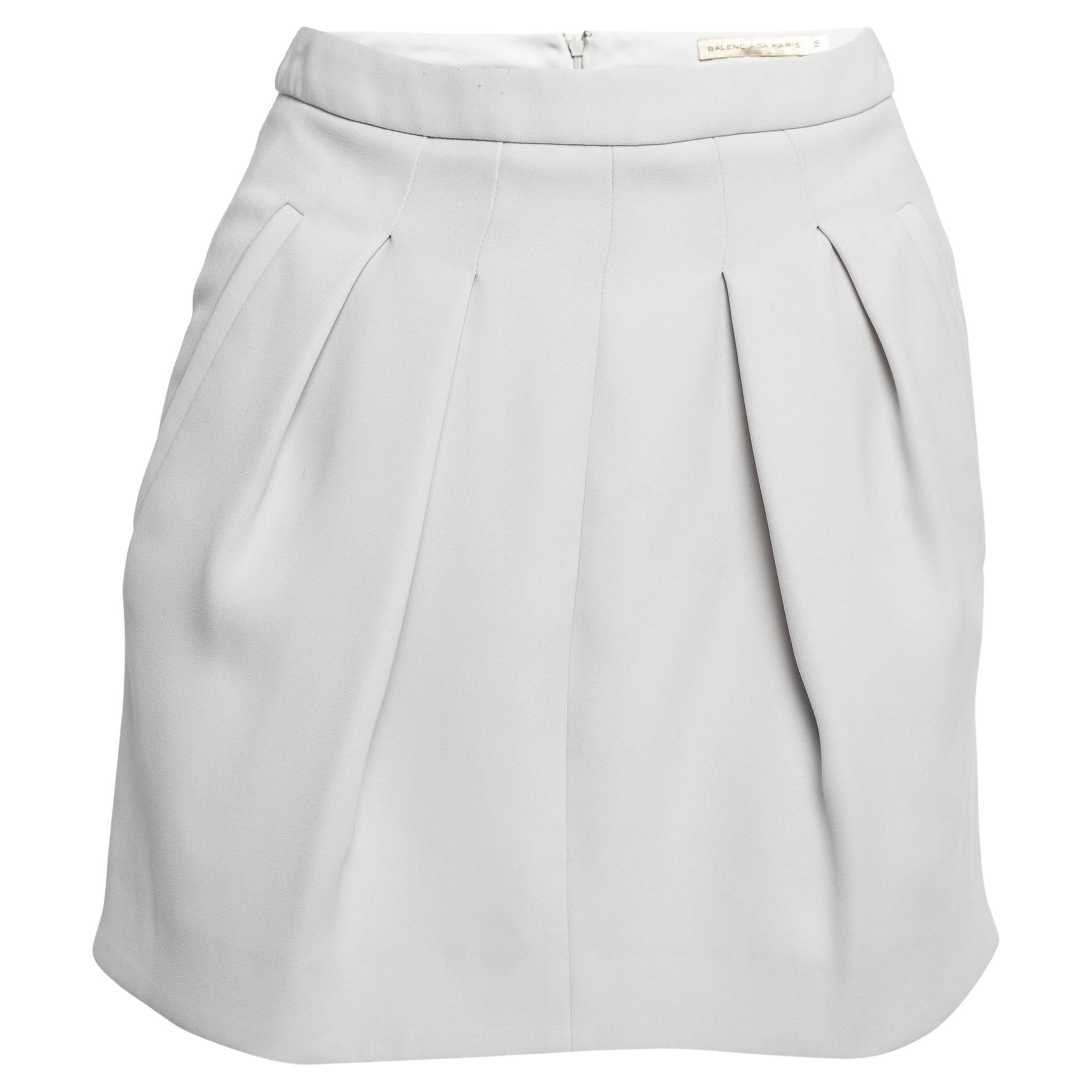 Balenciaga Grey Crepe Pleated Mini Skirt M For Sale