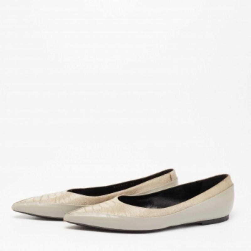 Beige Balenciaga Grey Croc Embossed And Leather Pointed Toe Ballet Flats Size 36 For Sale