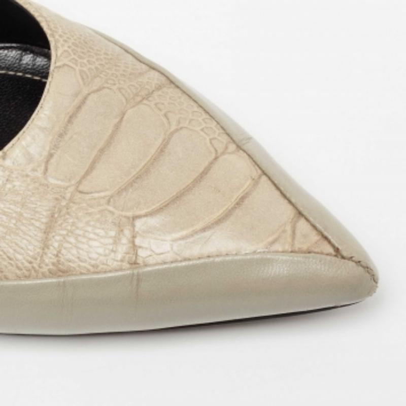 Balenciaga Grey Croc Embossed And Leather Pointed Toe Ballet Flats Size 36 For Sale 3