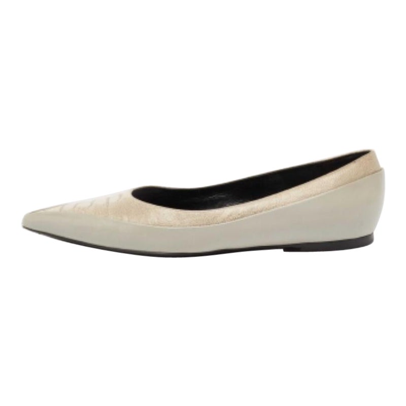 Balenciaga Grey Croc Embossed And Leather Pointed Toe Ballet Flats Size 36